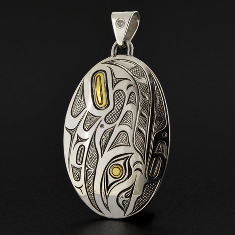 Salmon - Silver Pendant with 23k Gold and Diamond