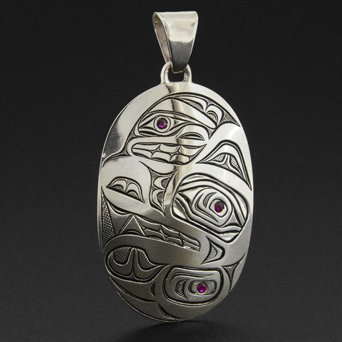 Wolf - Silver Pendant with Rubies