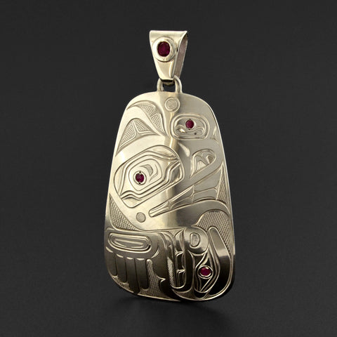 Wolf - Silver Pendant with Ruby