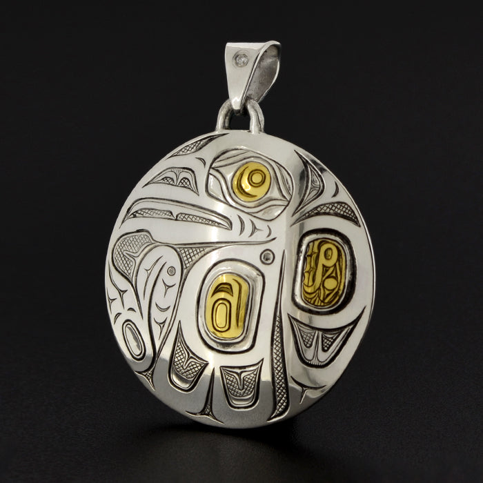 Thunderbird - Silver Pendant with 23k Gold and Diamond