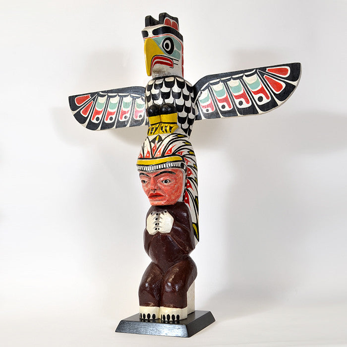 Thunderbird and Chief - Red Cedar Model Totem Pole