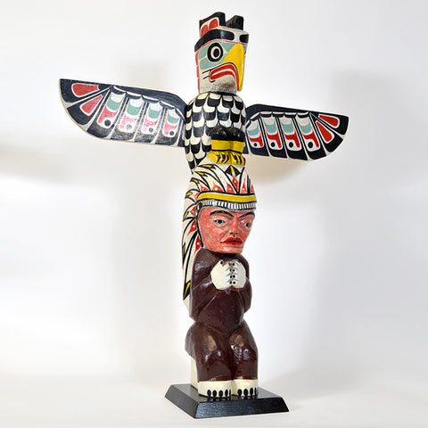 Thunderbird and Chief - Red Cedar Model Totem Pole