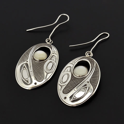 Hummingbird - Silver Earrings with Mother of Pearl