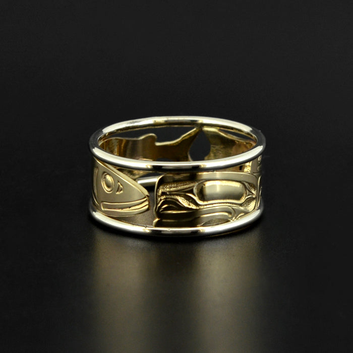 Frog and Eulachon - 14k Gold Ring