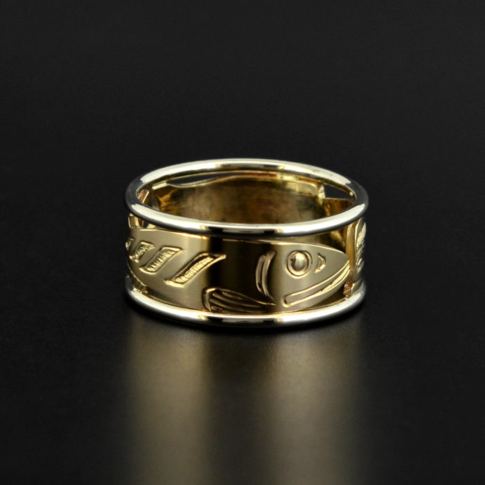 Frog and Eulachon - 14k Gold Ring