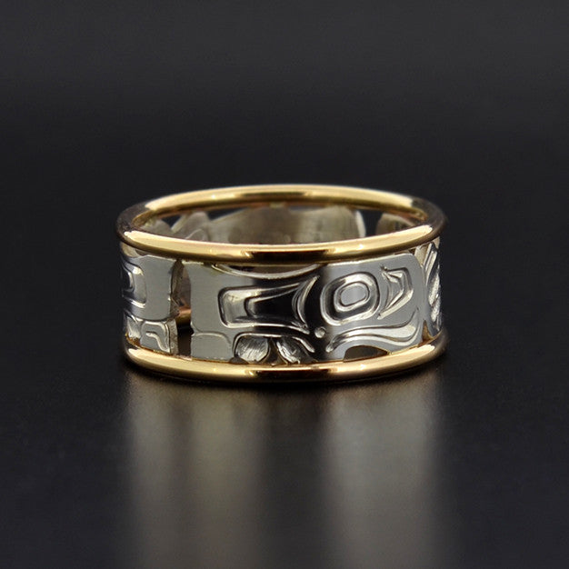 Eagles - Silver Ring with 14k Gold Rails