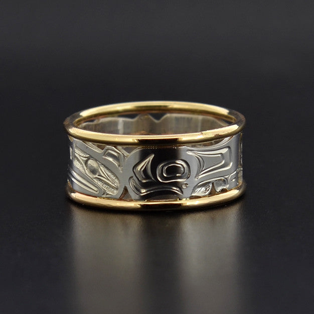 Eagles - Silver Ring with 14k Gold Rails