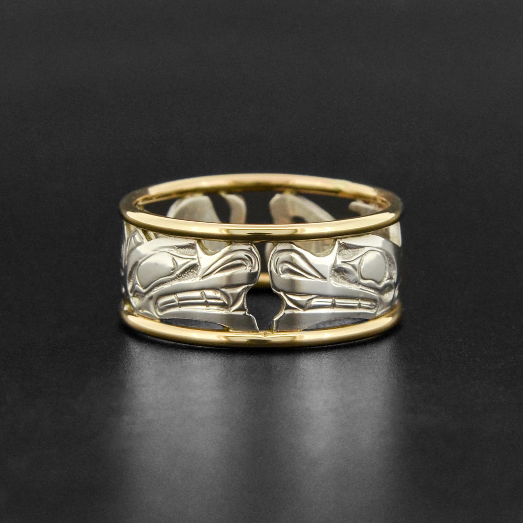 Orca and Wolf - Silver Ring with 18k Gold