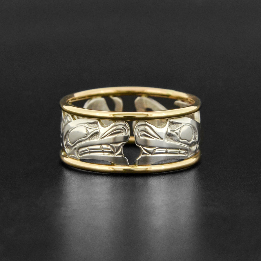 Orca and Wolf - Silver Ring with 18k Gold
