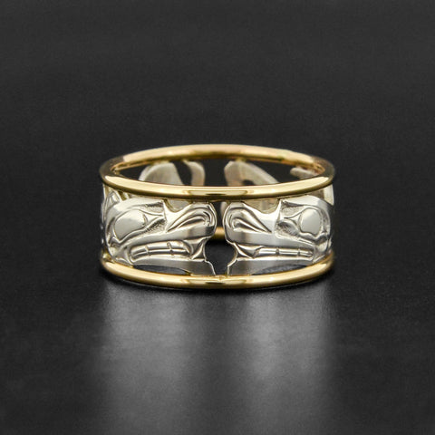 Orca and Wolf - Silver Ring with 18k Gold