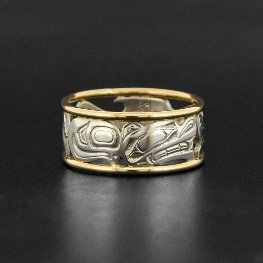 Orca and Wolf - Silver Ring with 18k Gold