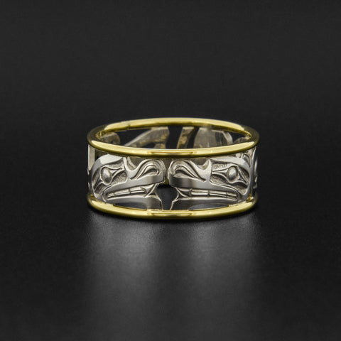 Wolves - Silver Ring with 14k Gold Rails