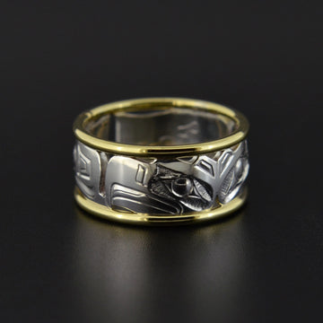 Eagles - Silver Ring with 14k Gold Rails