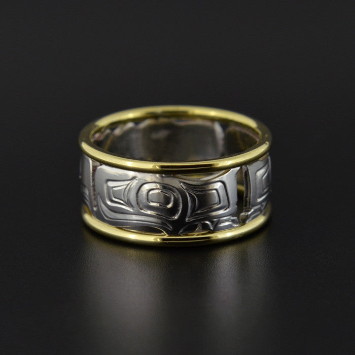 Eagles - Silver Ring with 14k Gold Rails