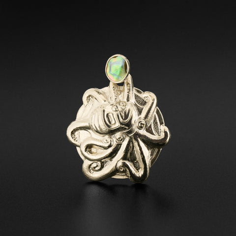 Dzunukwa Fighting Octopus - Silver Pendant with Abalone