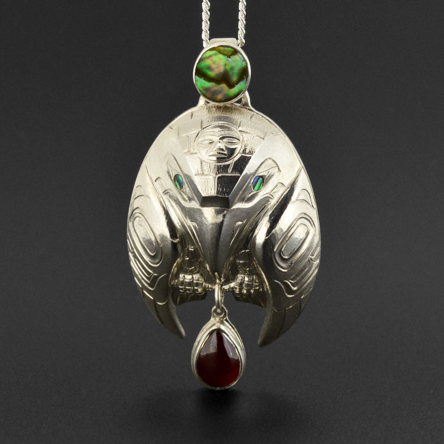 Raven - Silver Pendant with Abalone and Garnet