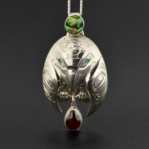 Raven - Silver Pendant with Abalone and Garnet