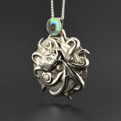 Dzunukwa Fighting Octopus - Silver Pendant