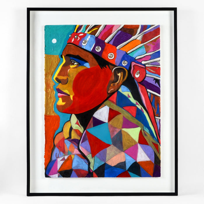 Kwagulth Johnny Powell Wears A Plains Cree Head Dress - Mixed Media on Paper