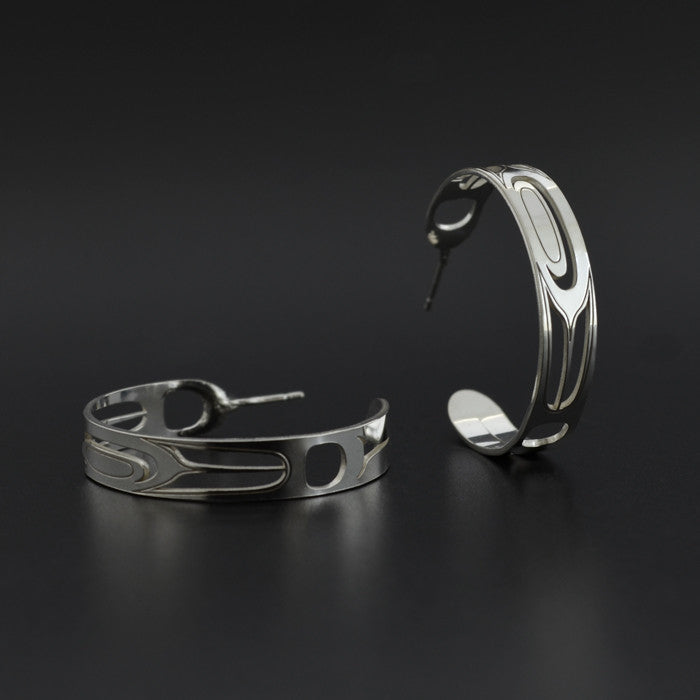 Feather - Silver Hoop Earrings