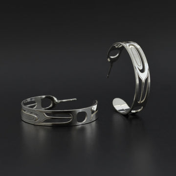 Feather - Silver Hoop Earrings