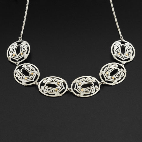 Frogs - Silver Necklace with 18k Gold