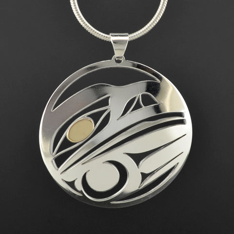 Raven - Silver Pendant with 18k Gold