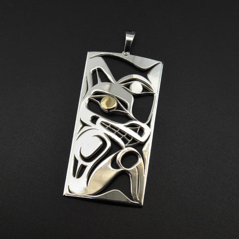 Wolf and Moon - Silver Pendant with 18k Gold Overlay