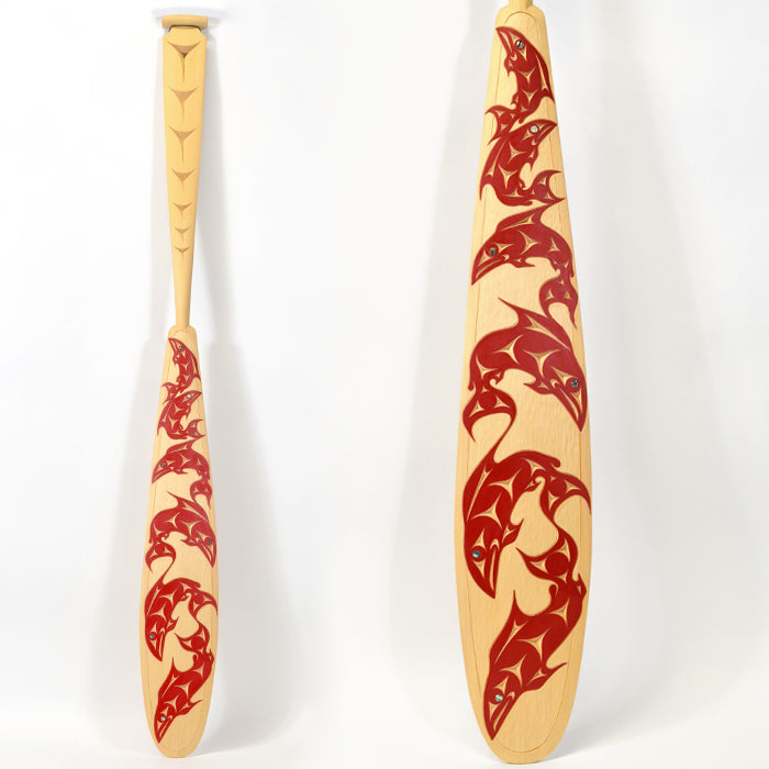 Salmons' Home Coming - Yellow Cedar Paddle with Abalone