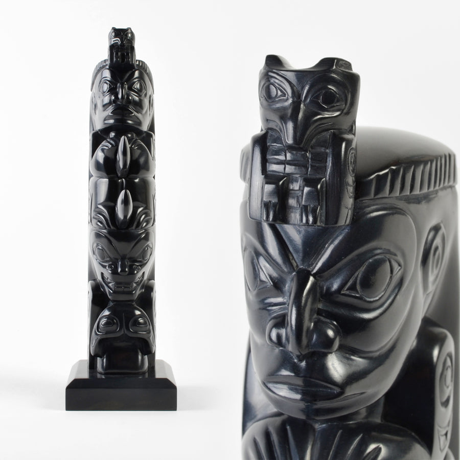 Gunar and Two-Finned Killerwhale - Argillite Pole