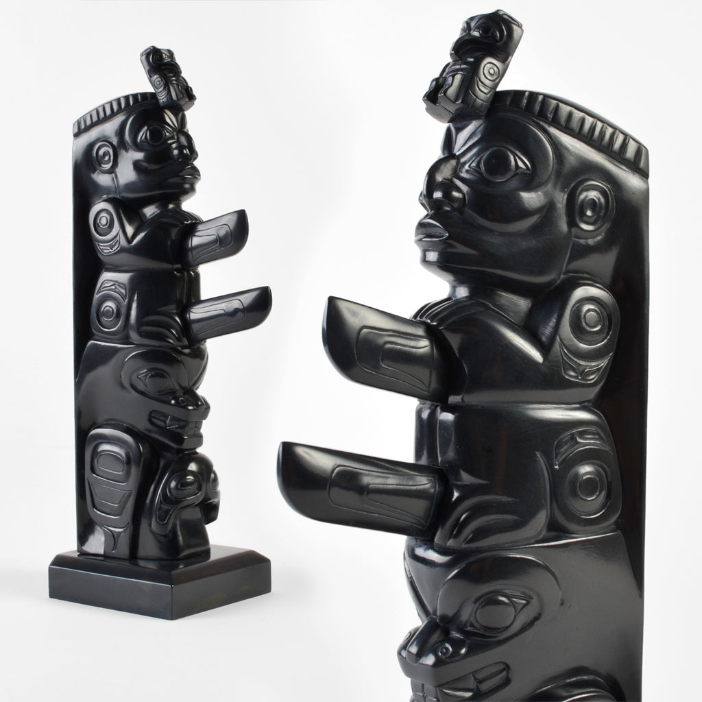 Gunar and Two-Finned Killerwhale - Argillite Pole