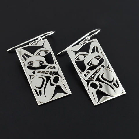 Wolf and Moon - Silver Earrings