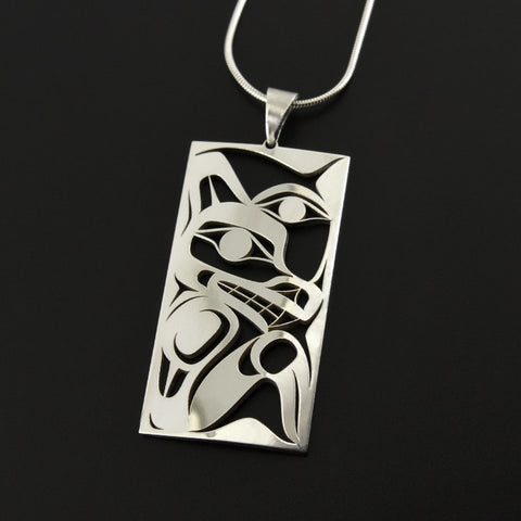 Wolf and Moon - Silver Pendant