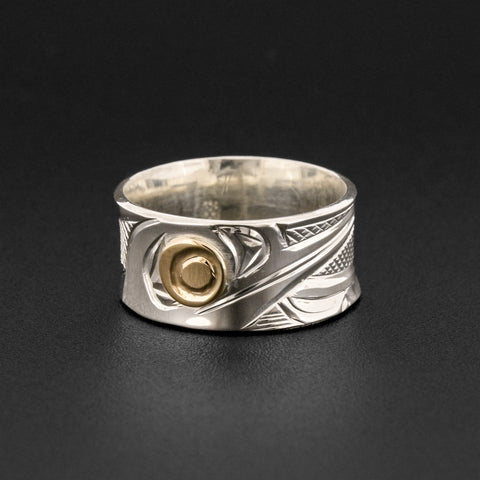 Hummingbird - Silver Ring with 14k Gold