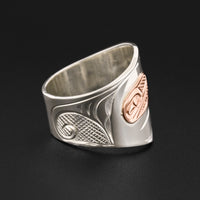Hummingbird - Silver Ring with 14k Rose Gold