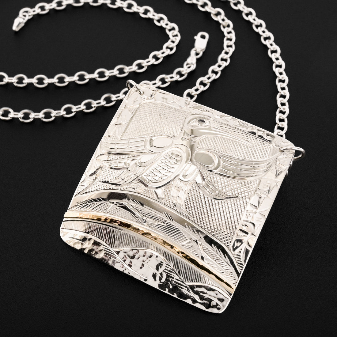 Hummingbird in Motion - Silver Necklace with 14k Gold