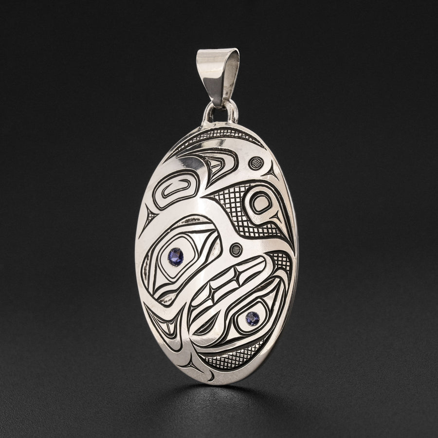 Hummingbird and Orca Transformation - Silver Pendant with Sapphire
