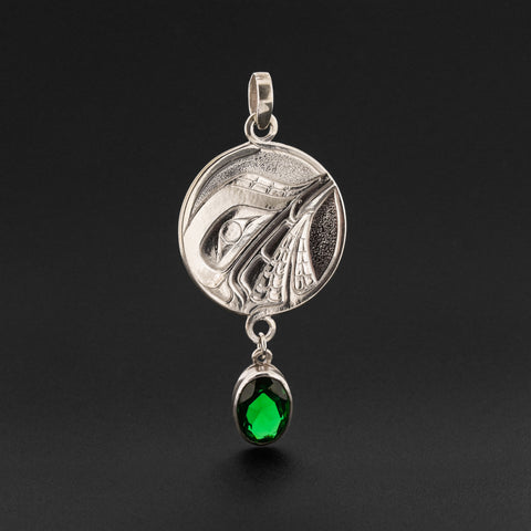 Hummingbird - Silver Pendant with Emerald