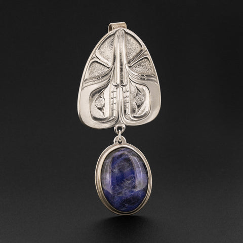 Two Hummingbirds - Silver Pendant with Sodalite