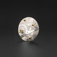 Hummingbird and Flowers - Silver Pendant with Citrine and 14k Gold