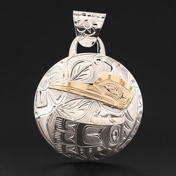 Hummingbird in Flight - Silver Pendant with 14k Gold
