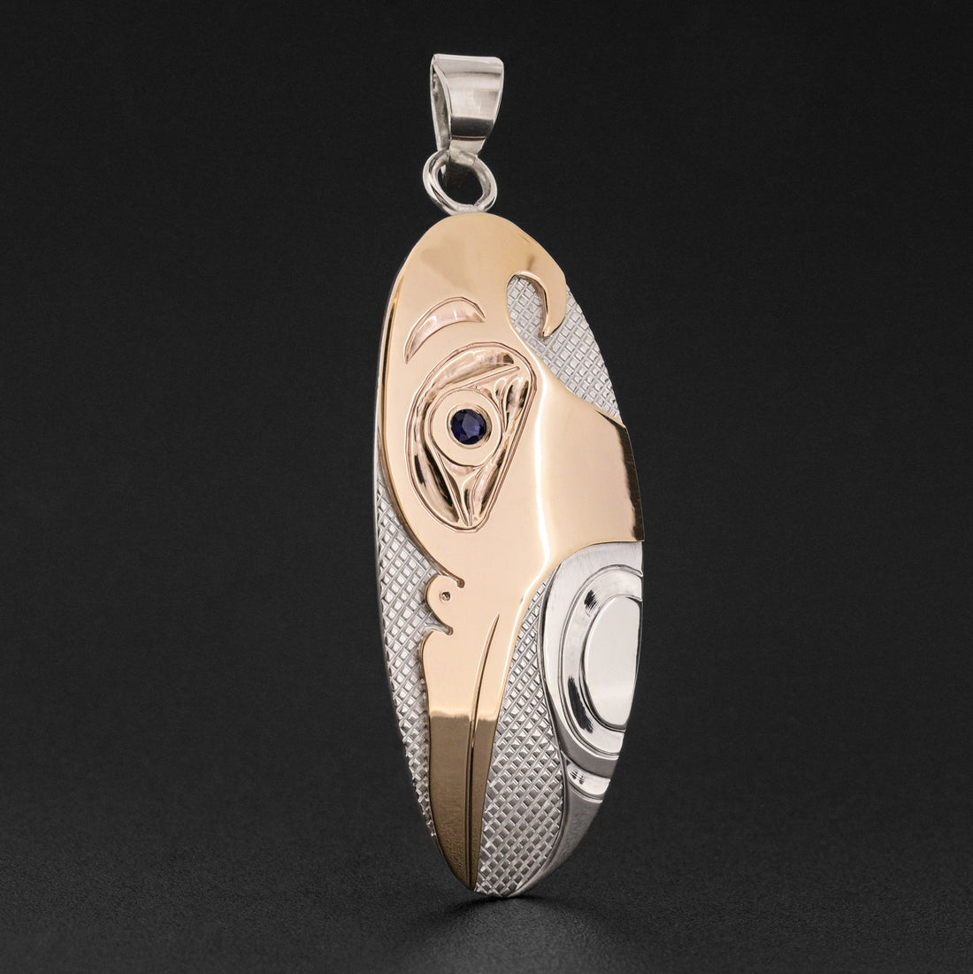 Hummingbird - Silver Pendant with 14k Gold and Sapphire