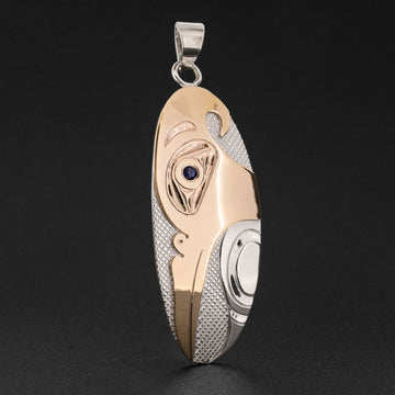 Hummingbird - Silver Pendant with 14k Gold and Sapphire