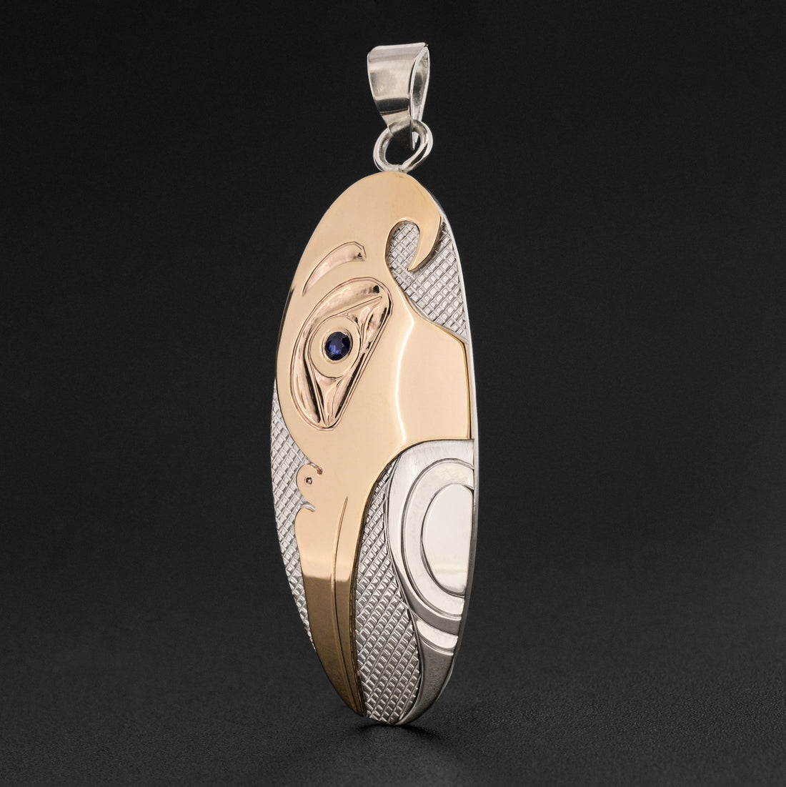 Hummingbird - Silver Pendant with 14k Gold and Sapphire
