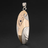 Hummingbird - Silver Pendant with 14k Gold and Sapphire