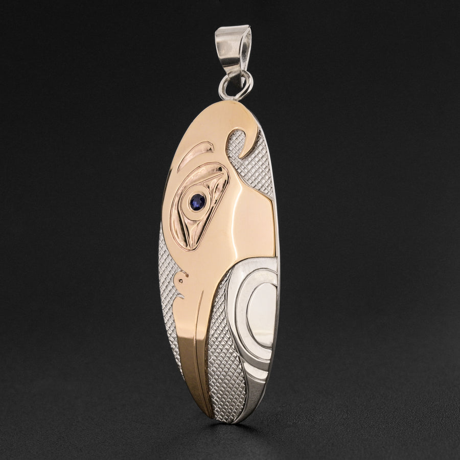 Hummingbird - Silver Pendant with 14k Gold and Sapphire