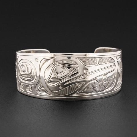 Hummingbird with Flower- Silver Bracelet