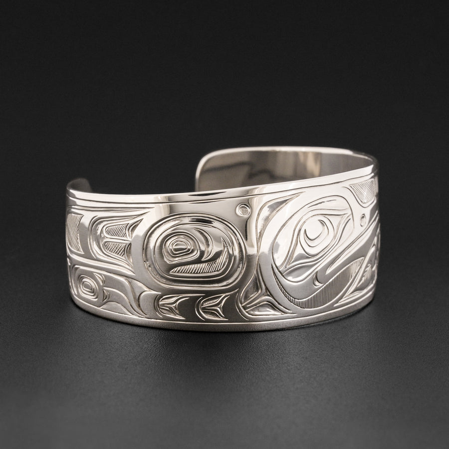 Hummingbird with Flower- Silver Bracelet