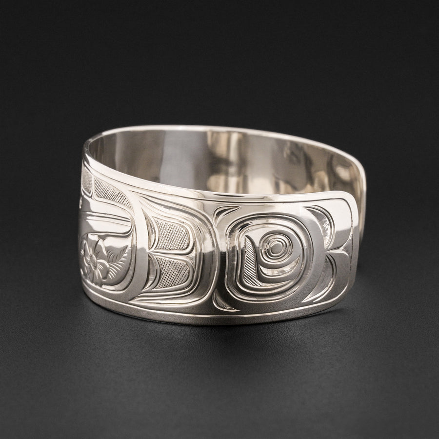 Hummingbird with Flower- Silver Bracelet