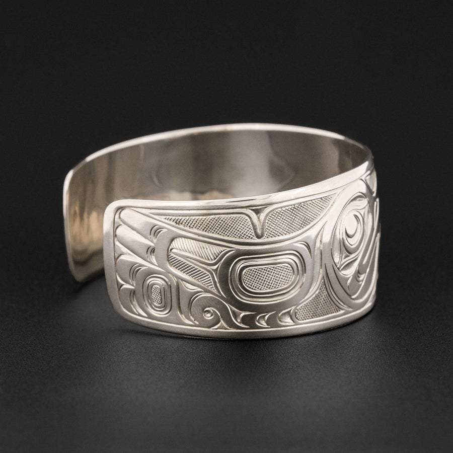 Two Hummingbirds with Flower - Silver Bracelet